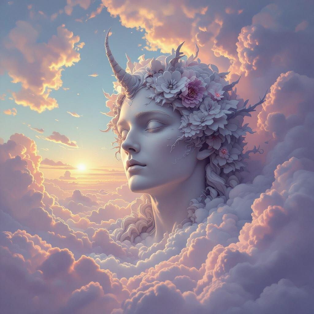 Pastel Cloudscape with Moon in Dreamy Art Style