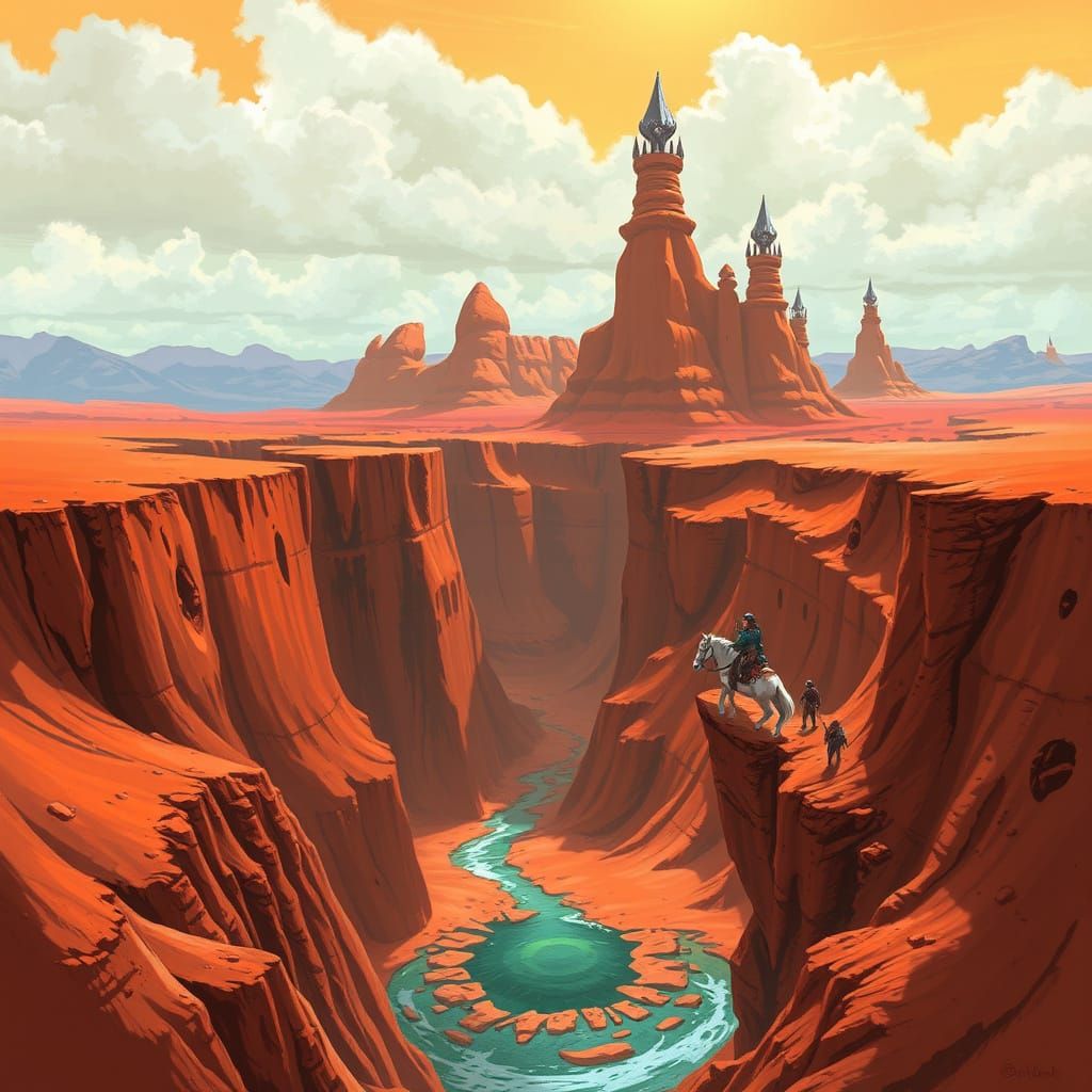 Red-Dust Badlands with Jagged Fissure and Ochre Walls