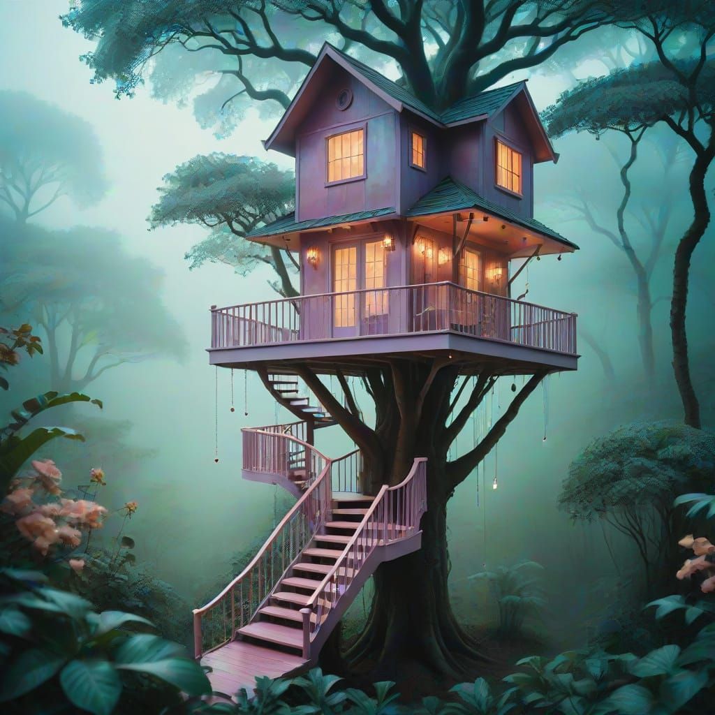Whimsical Luxury Treehouse in a Vibrant Forest