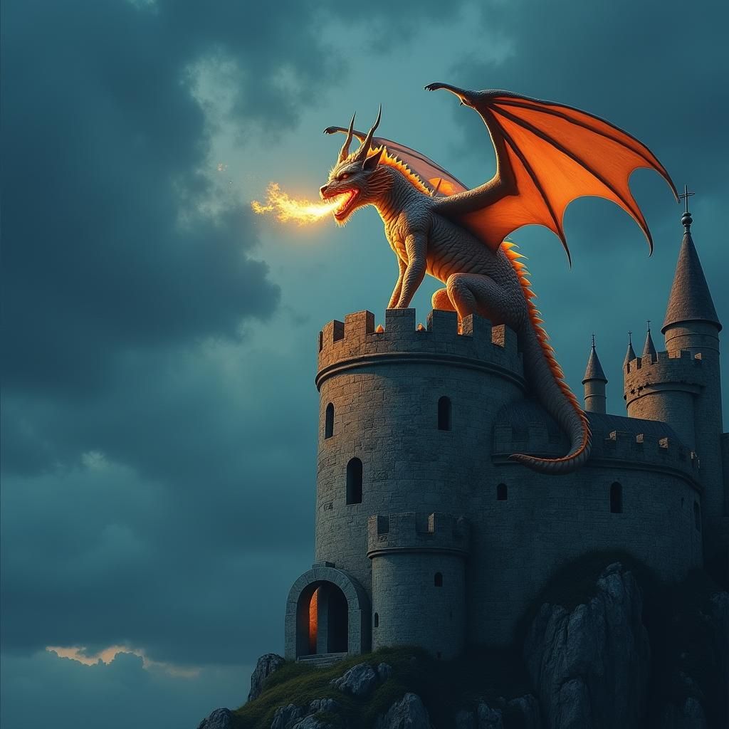 Dragon Cat Hybrid Breathes Fire on Castle