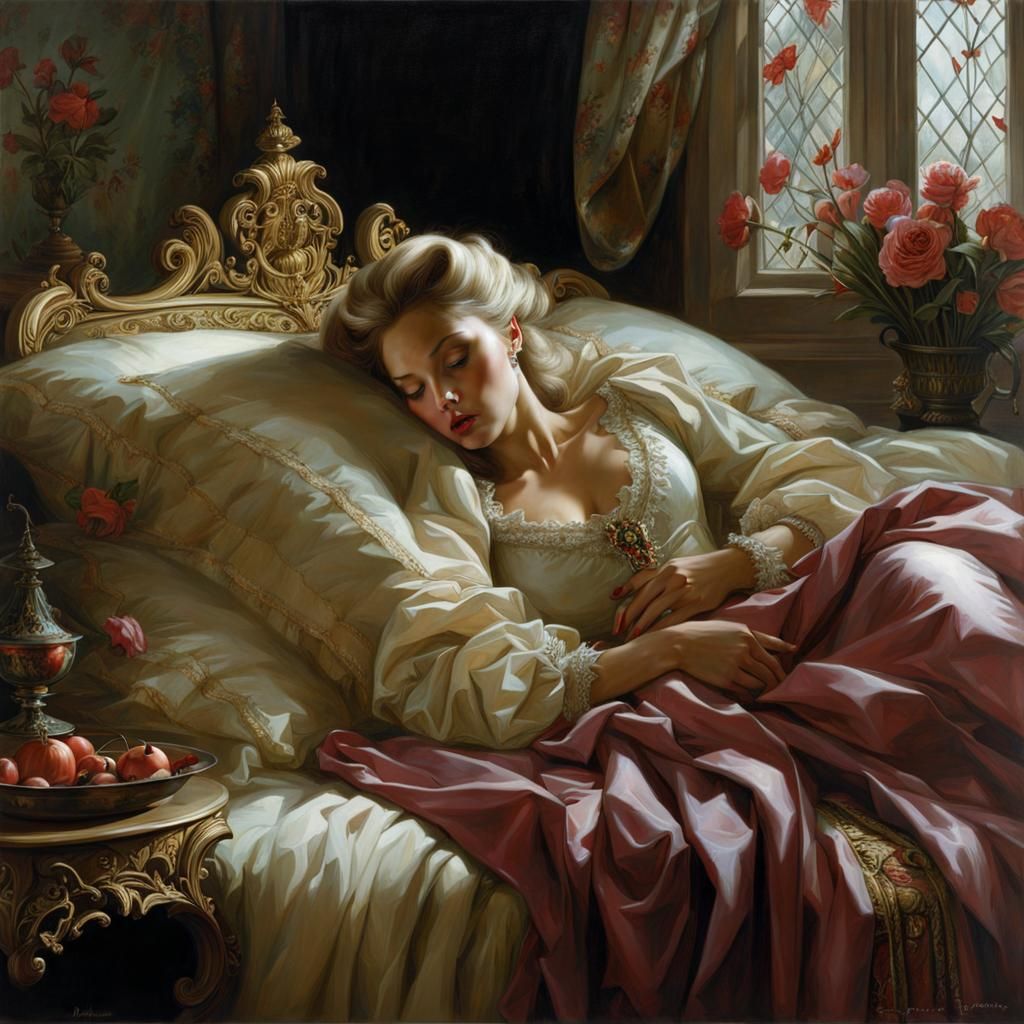 Sleeping Beauty in Surreal Horror Style