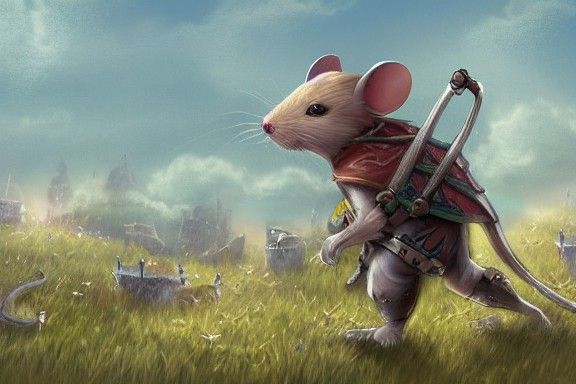 Mouse Hero in Knight Armor: Whimsical Meadow Scene