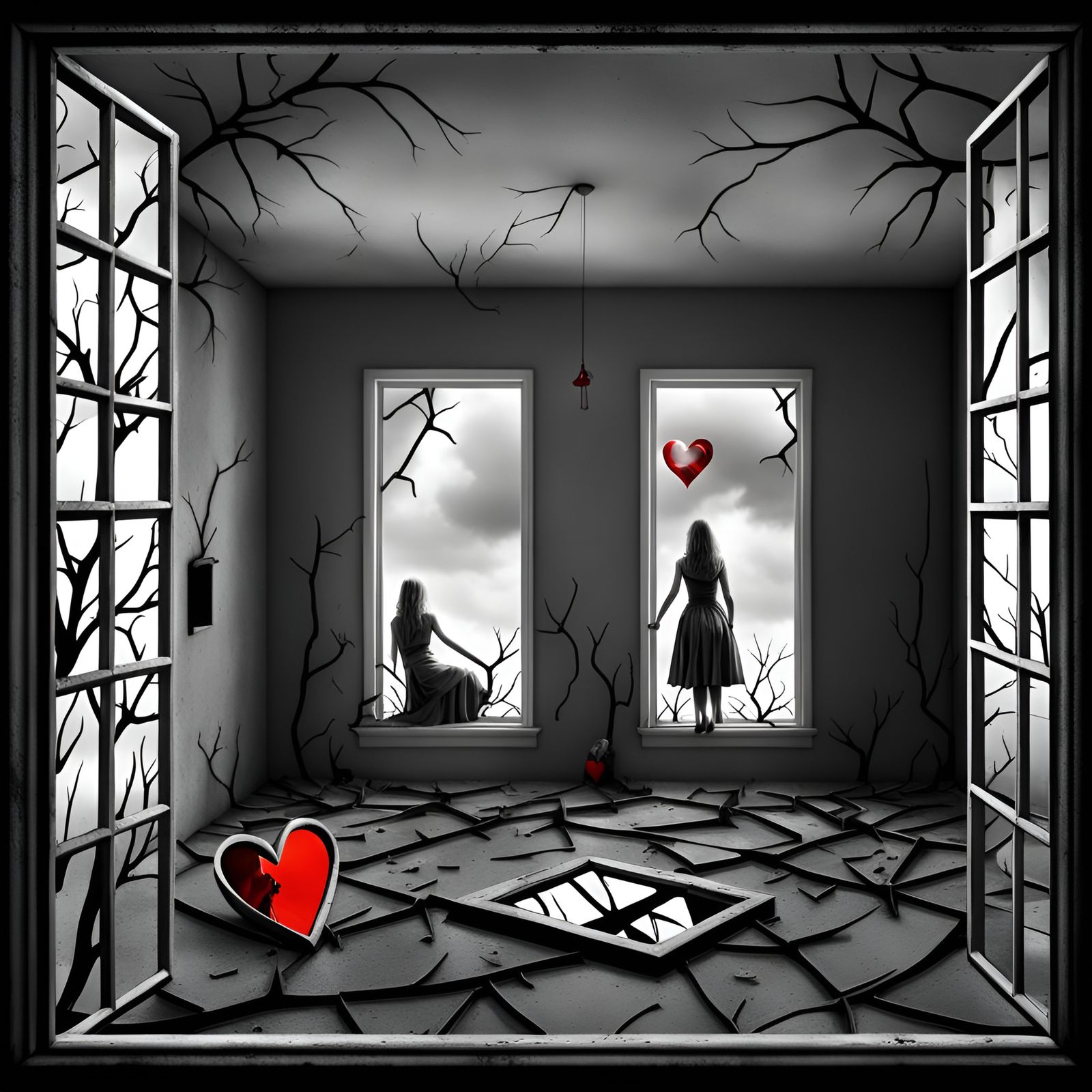 Lonely Woman in Surreal Horror Purgatory