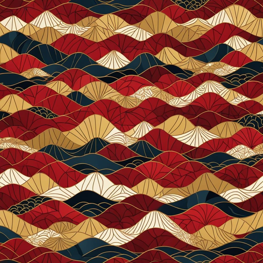 Geometric Seascape in Red and Gold Tessellation
