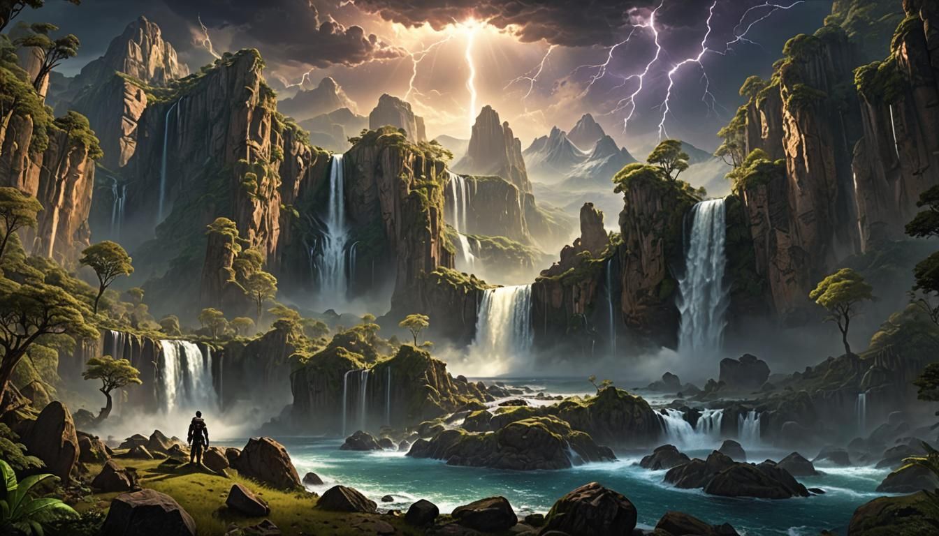 Spectacular Waterfall Planet Hyperion in a Cinematic View