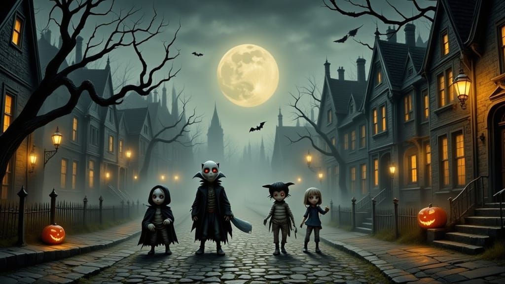 Tim Burton Style Monster Children Trick-or-Treating