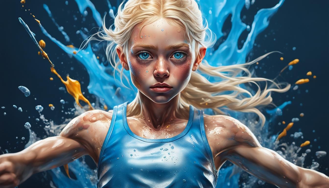 Blond Girl with Muscles: Hyperrealistic Digital Art