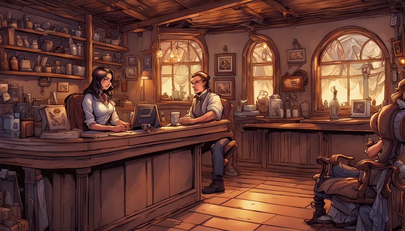 Cozy Fantasy Inn Interior in Comic Book Art