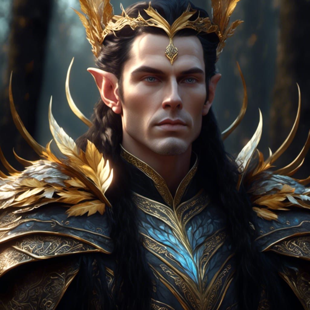Hyperrealistic Portrait of an Elf Lord with Leaf Crown