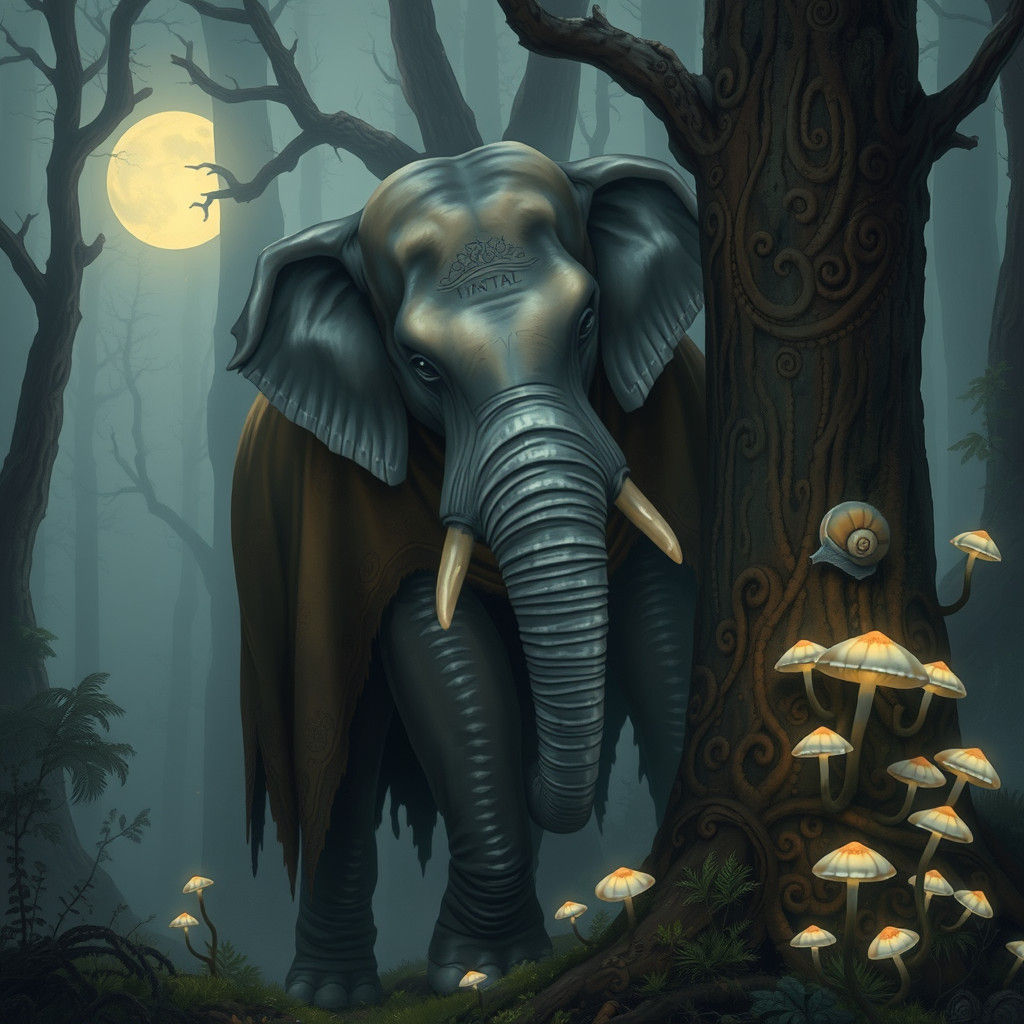 Elephant and Snail in Mystical Forest