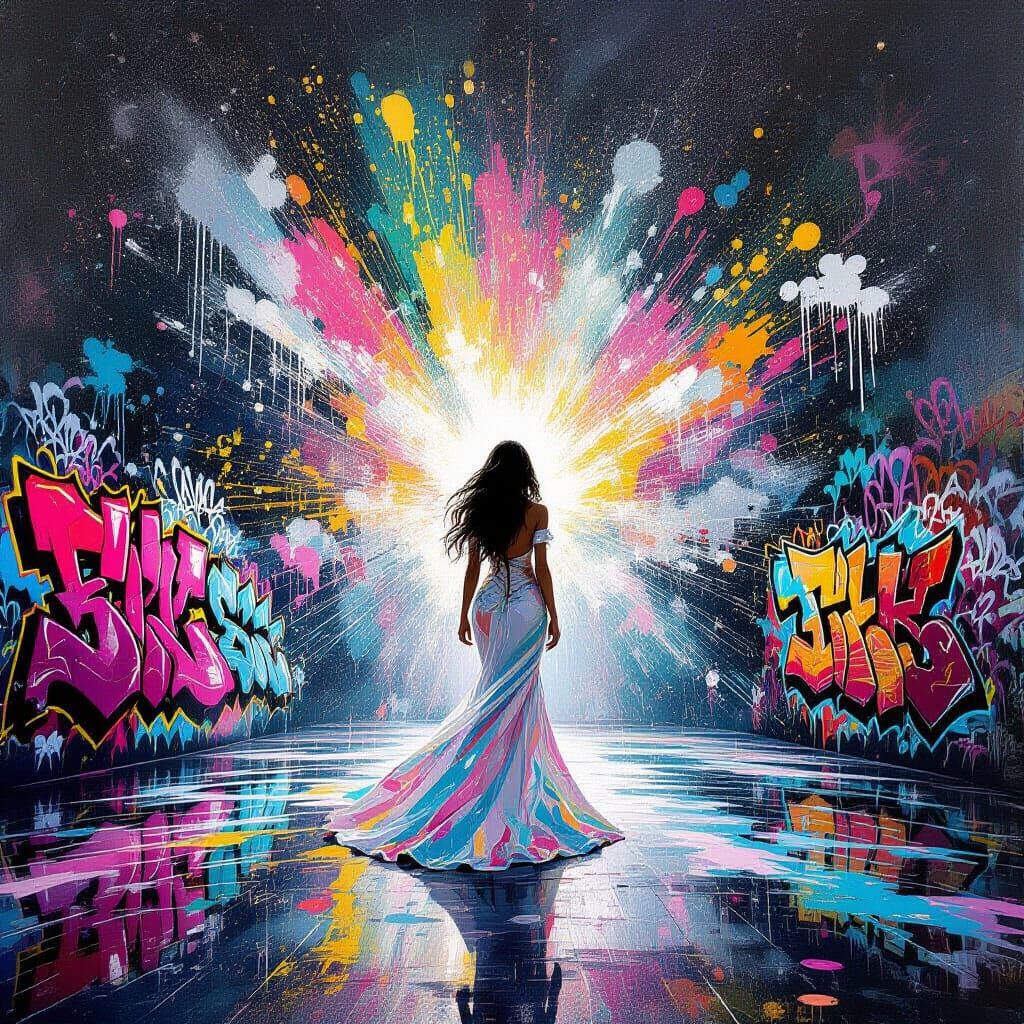 Goddess in Interdimensional Space with Graffiti Art Style