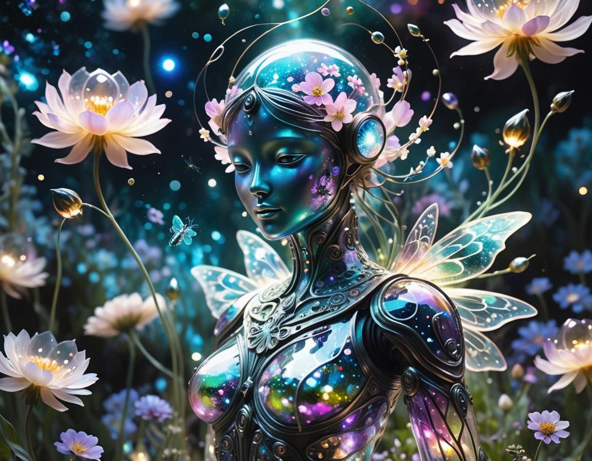 Cosmic Guardian in Surreal Alien Garden