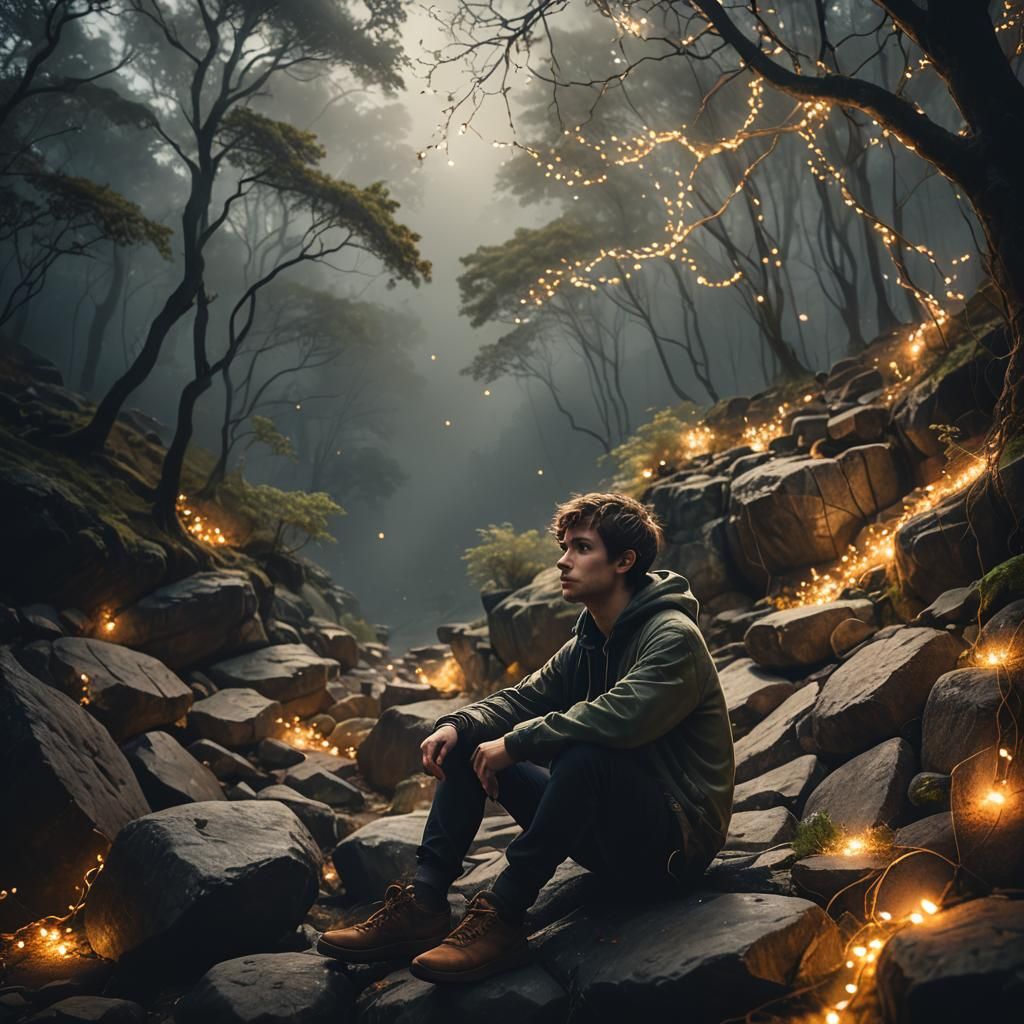 Mystical Forest Contemplation in Hyper-Realistic Digital Art