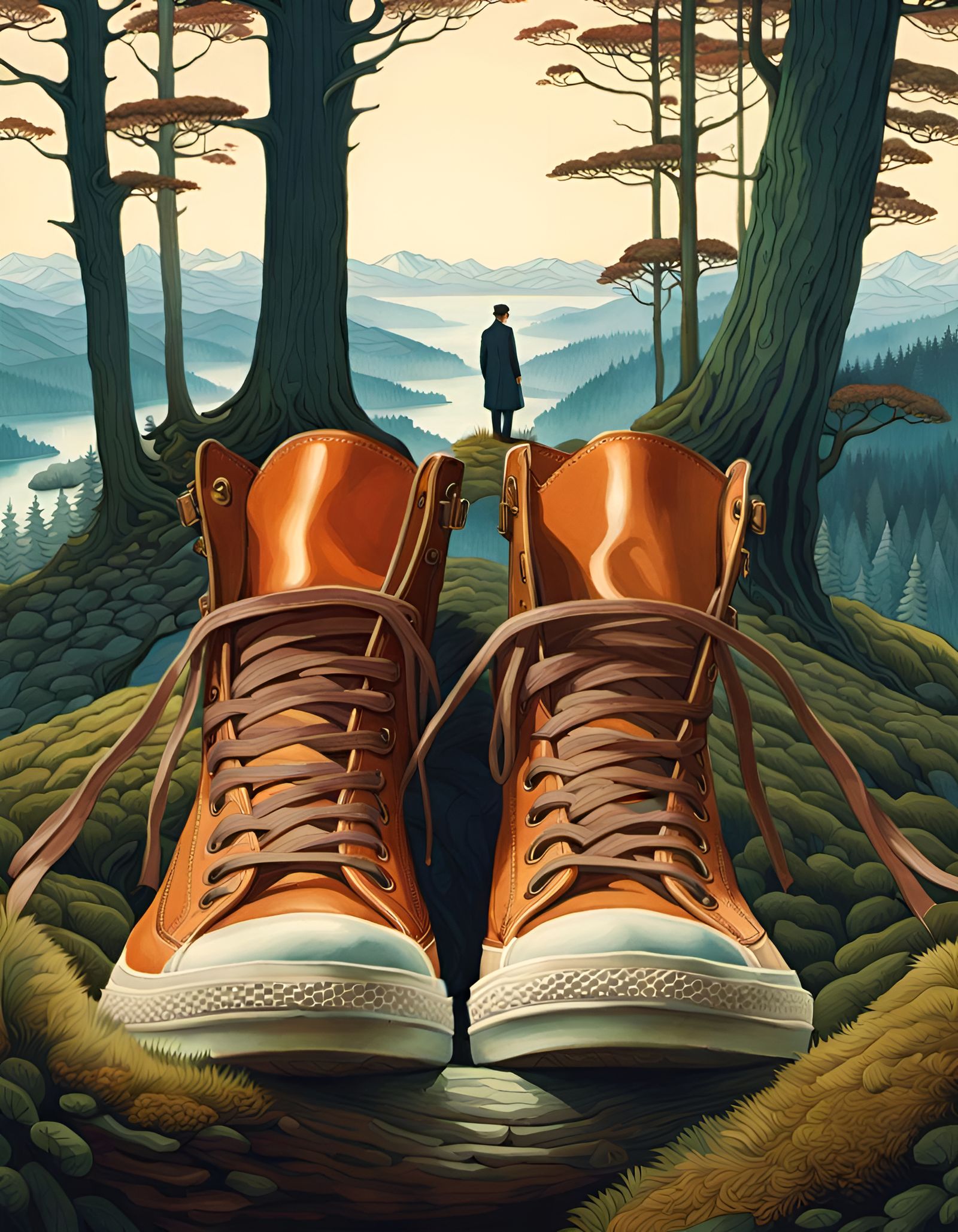 Shoes in Romantic Landscape: Digital Illustration