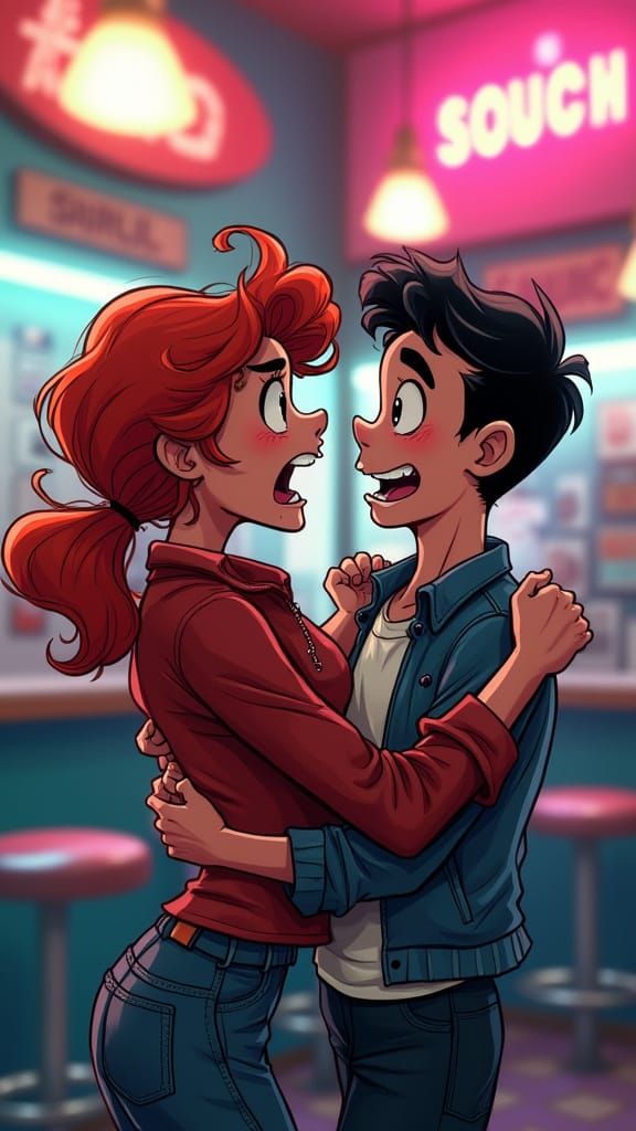 90s Archie Comic Chaos: Redhead Grabs Boy in Soda Shop