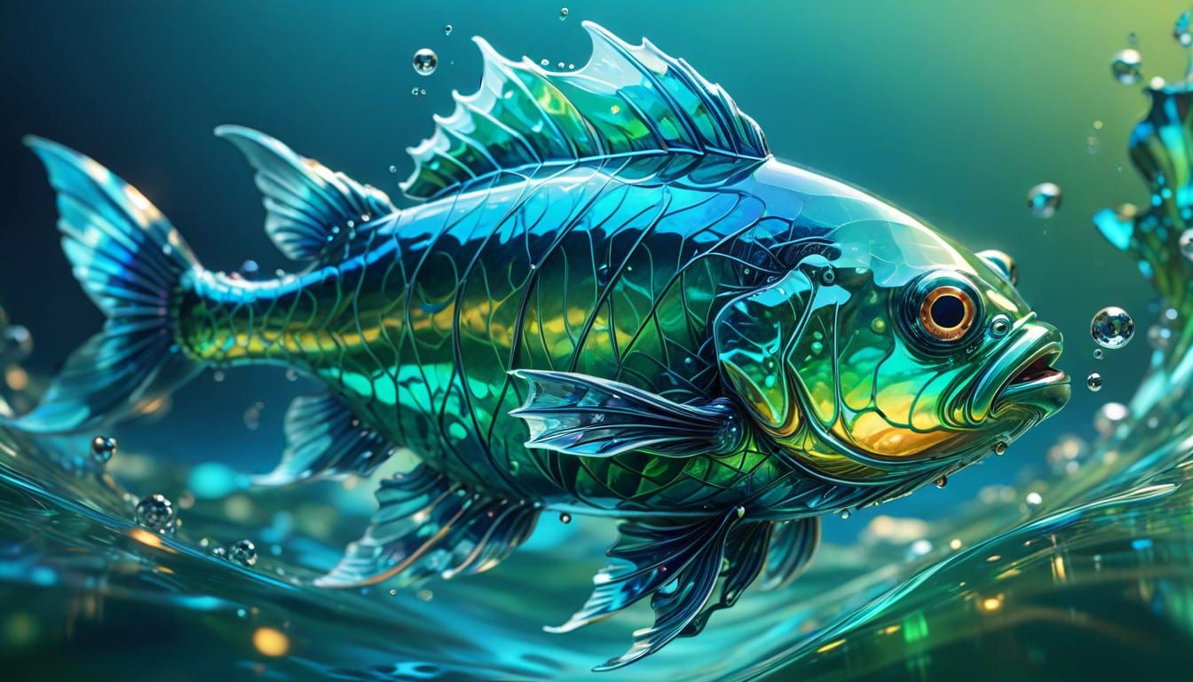 Glass Fish Swimming in Abstract Fractal Style