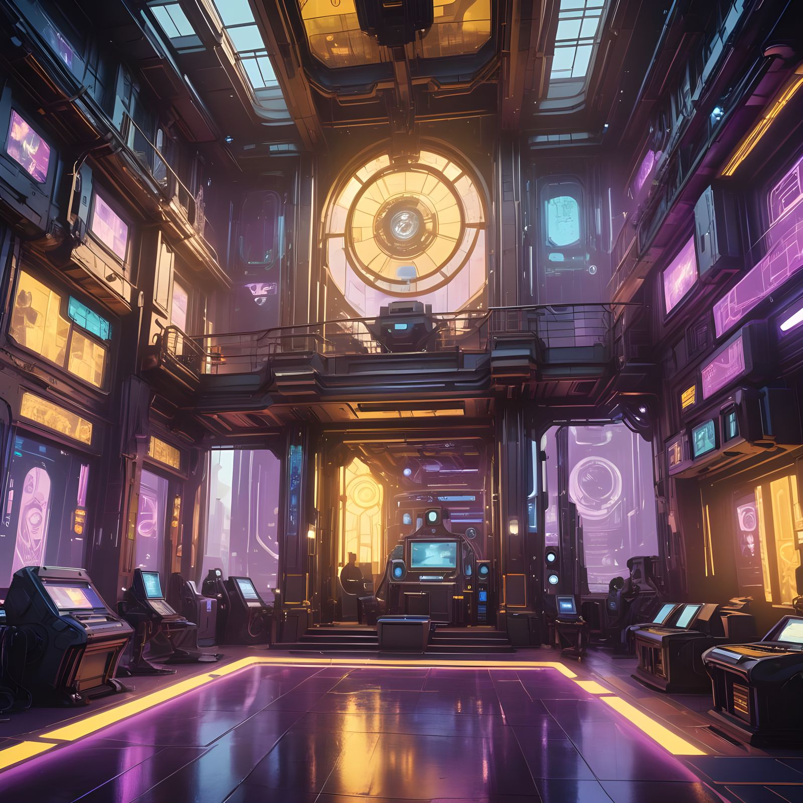 Futuristic Mansion with Holographic Displays, Digital Art