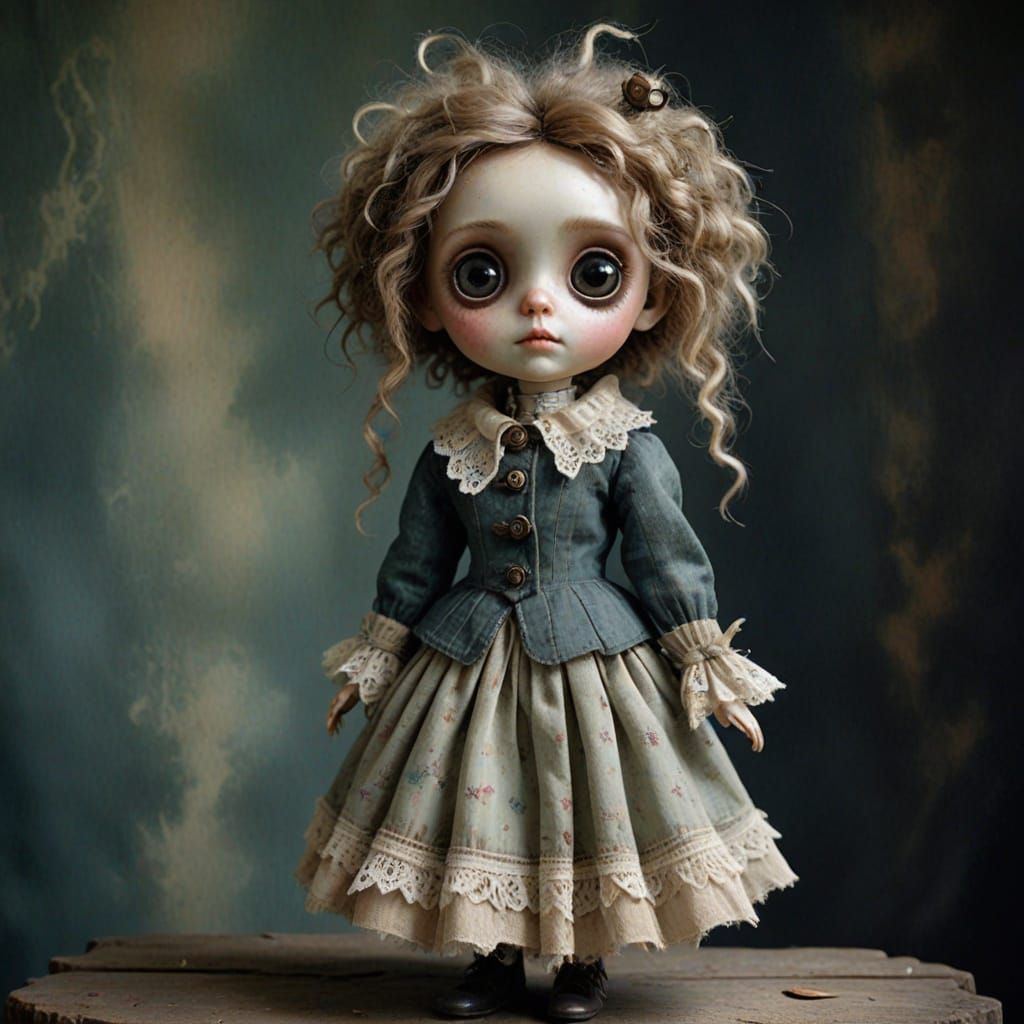Whimsical Victorian Child with Curly Hair and Big Eyes