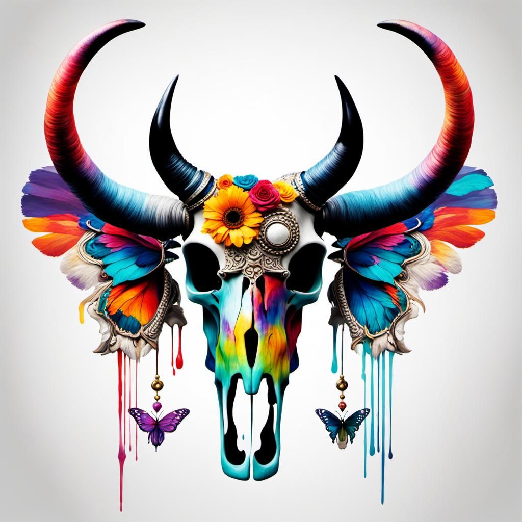 Butterfly Cow Skull: Artistic Rebirth in Watercolor