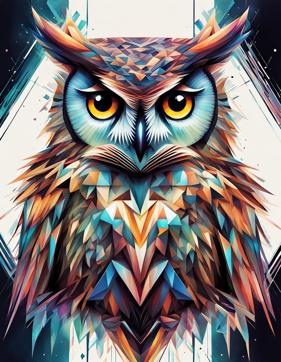 Geometric Owl: Long Exposure Digital Vector Art