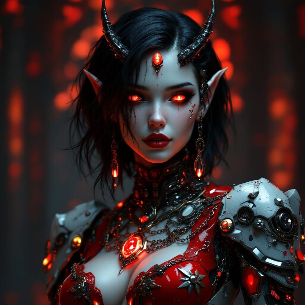 Ethereal Elf Cyborg in Rococo-Inspired Armor