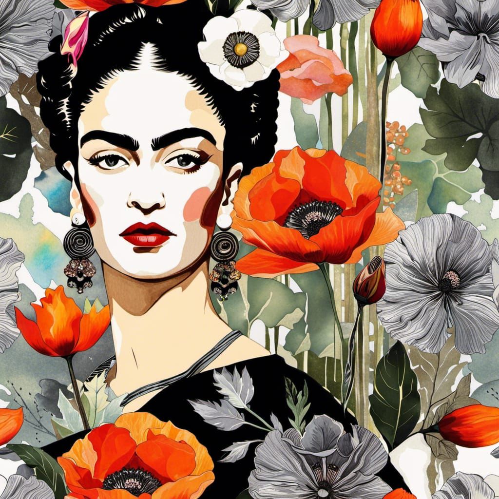 Poppy Flowers in Bohemian Collage Style