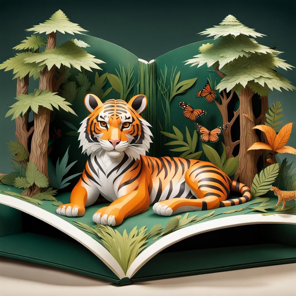 Pop-Up Book: Majestic Tiger in Lush Jungle