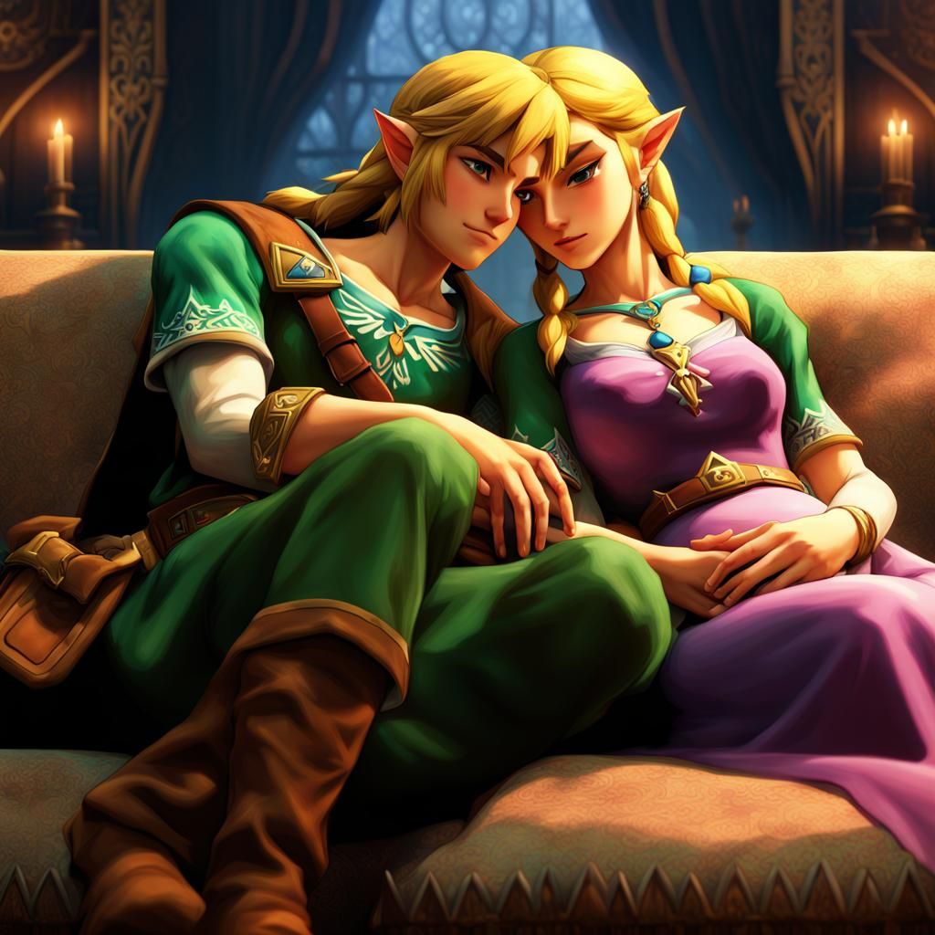 Link and Zelda Cuddling: Fantasy Concept Art