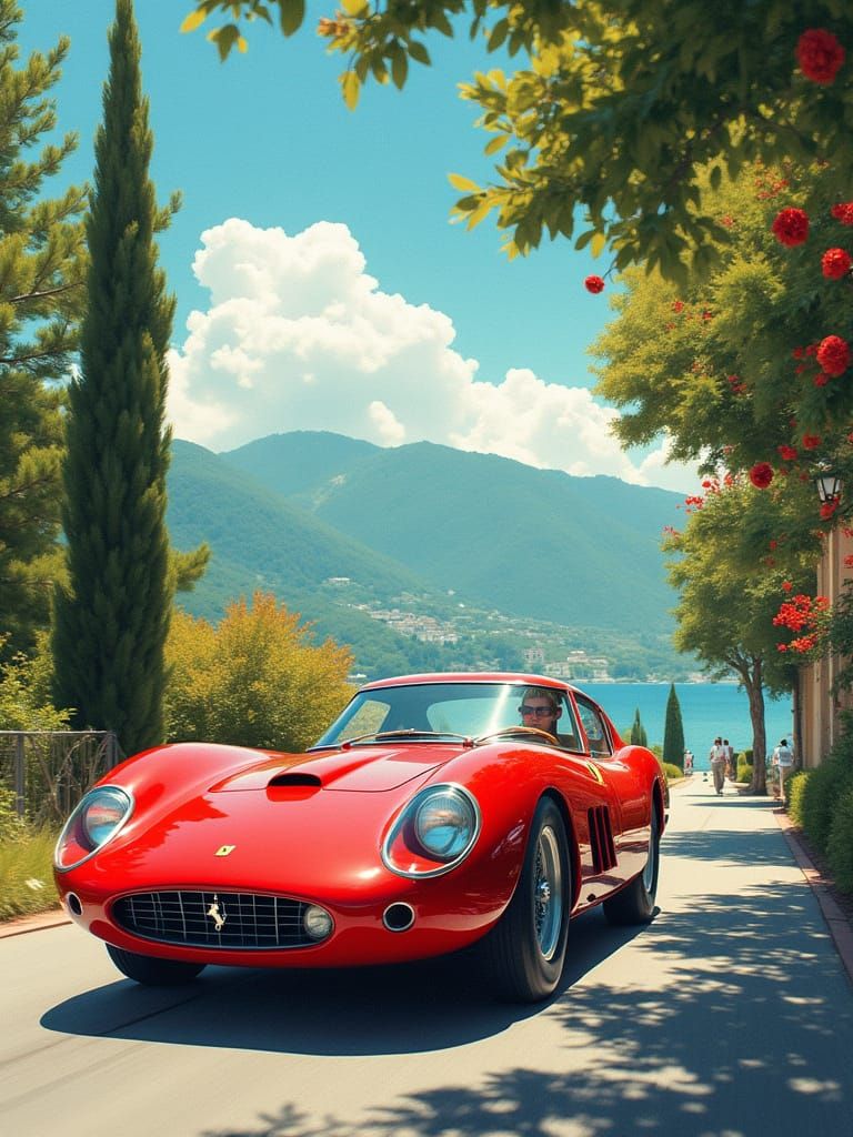 Ferrari 250 GTO on Lake Como in Vintage Style
