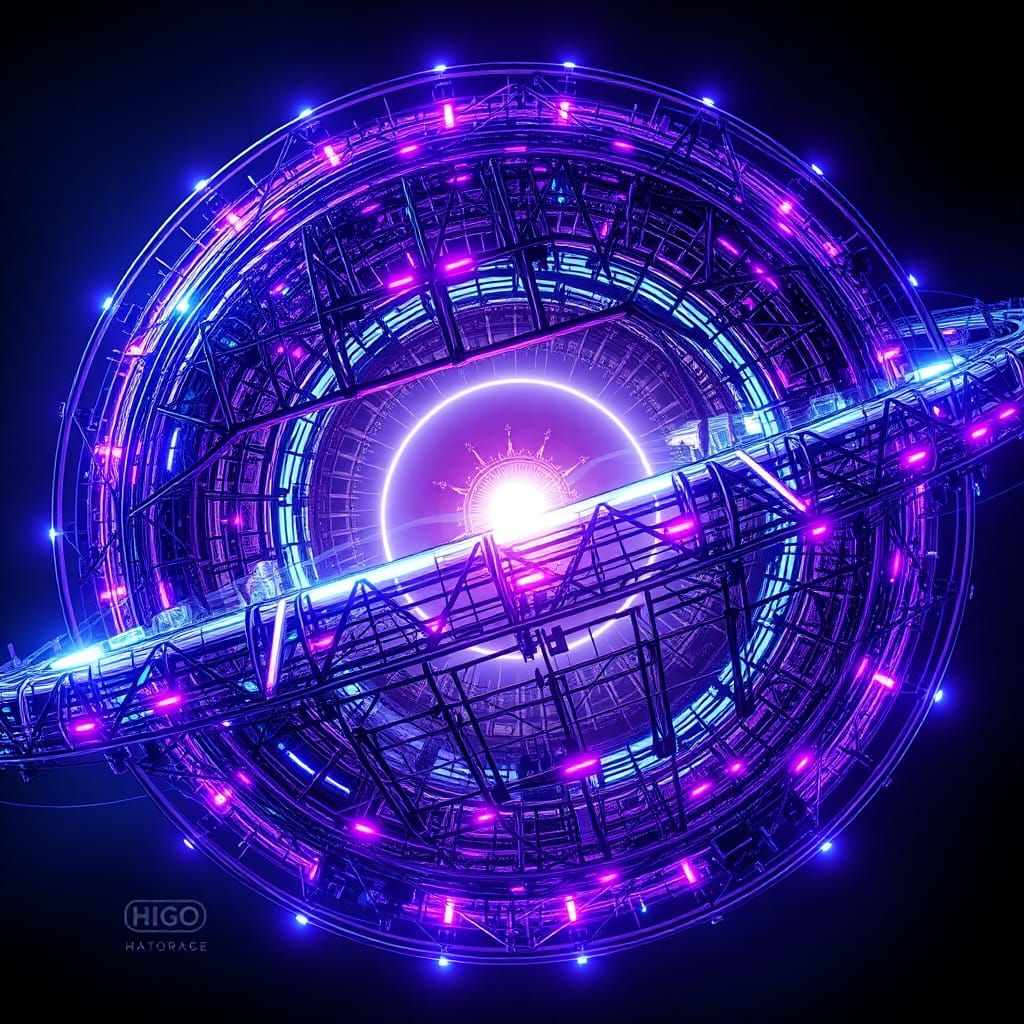Luminous Cybernetic Dyson Sphere in Futuristic Style