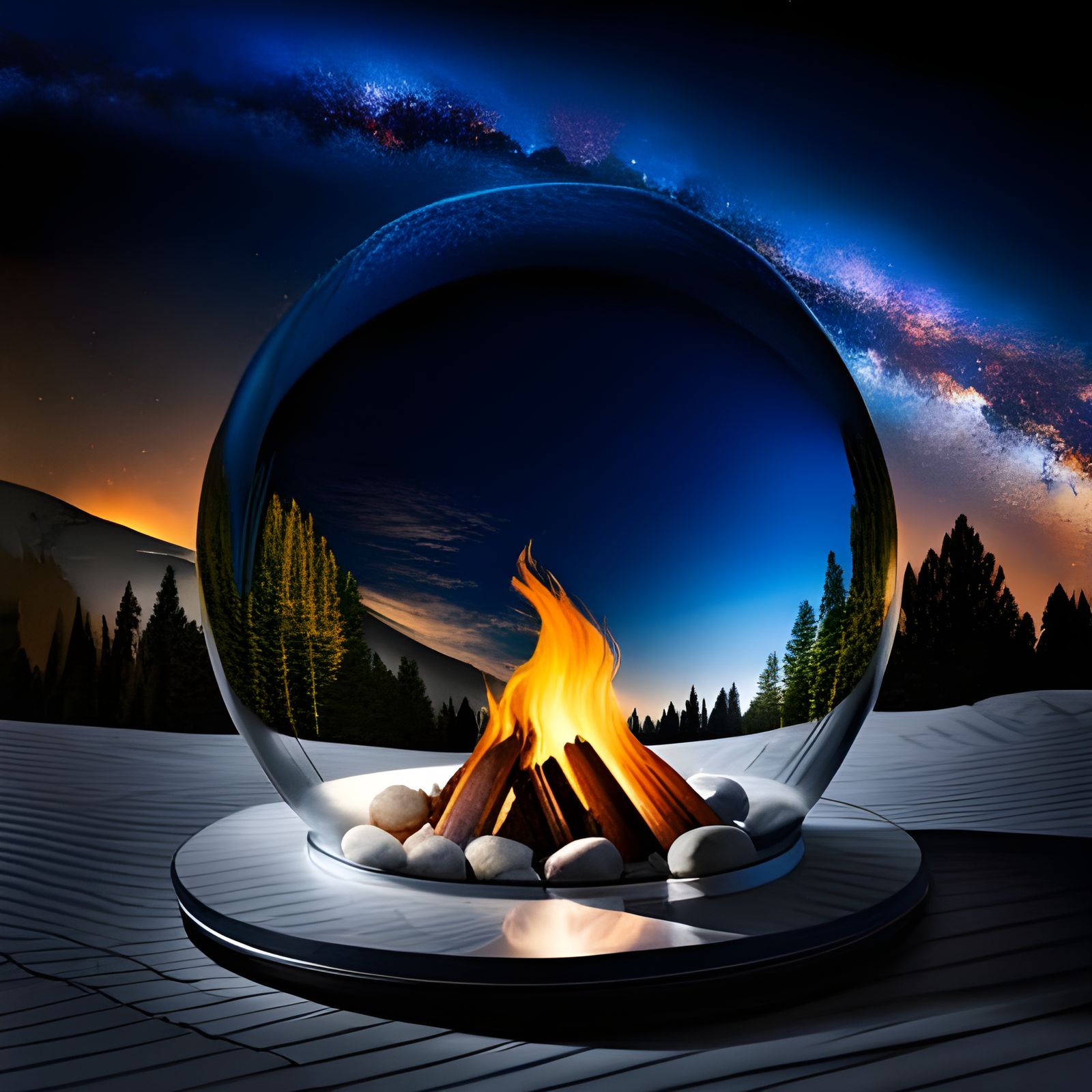 Magical Starry Night Campfire in Glass Globe