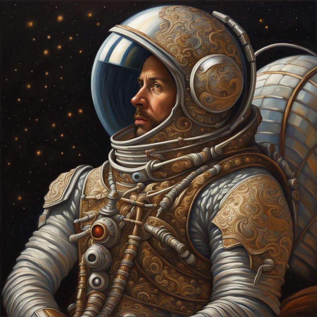 Medieval Astronaut Portrait in Oil Painting Style