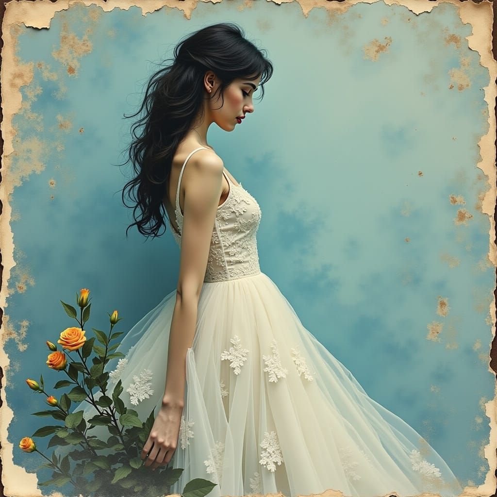 <lora:textured collage:1.0> textured collage blue hues Tiffany Amber Thiessen collage