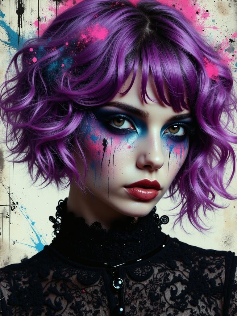 Gothic Surreal Portrait with Abstract Zentangle Elements