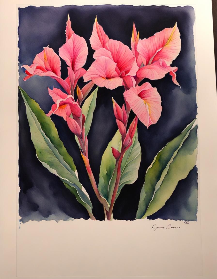 Pink Canna Lily in Watercolor Style