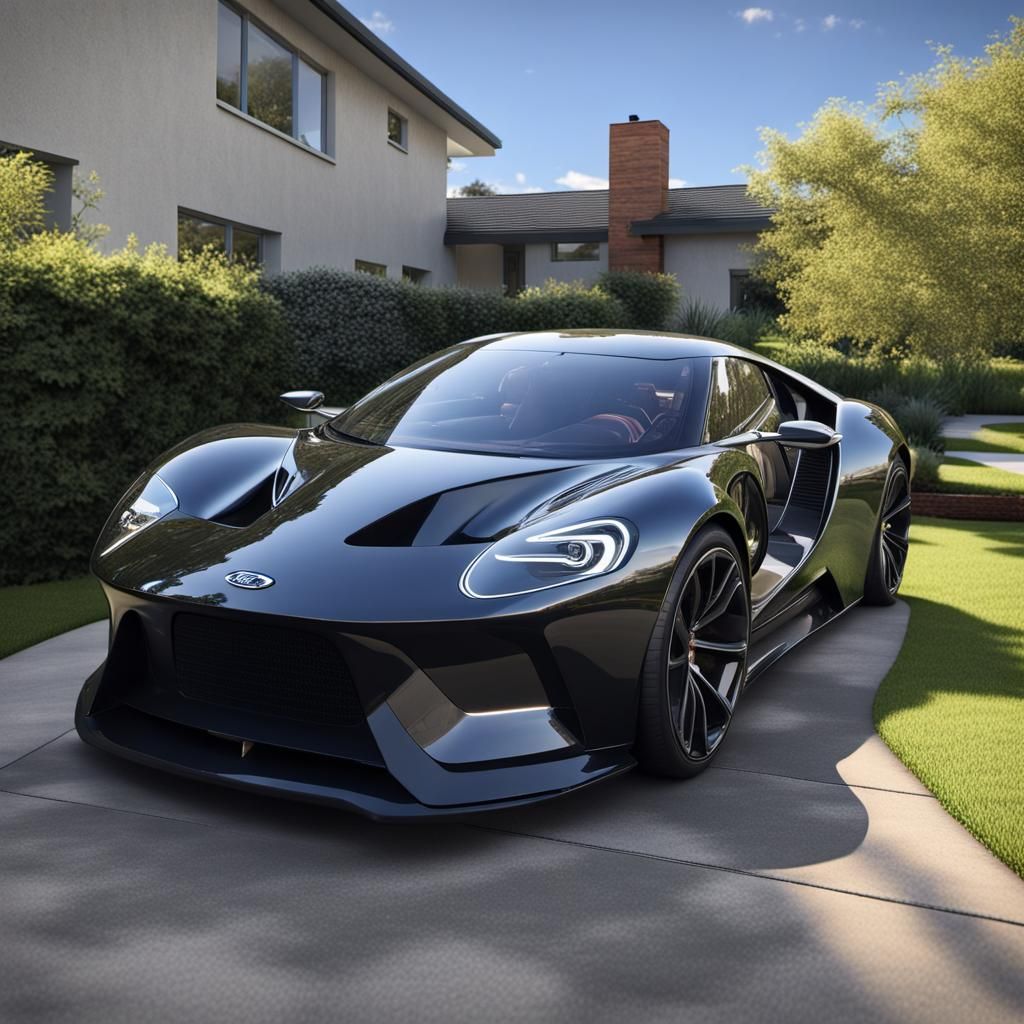 Hyper Detailed Ford Prototype Car on Driveway