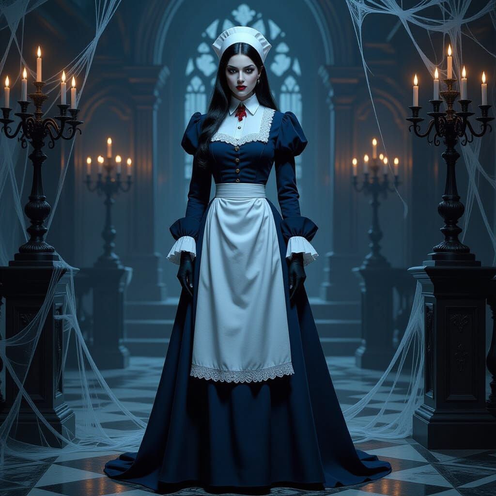 Vampire Nurse in Gothic Mansion, Oil Painting Style