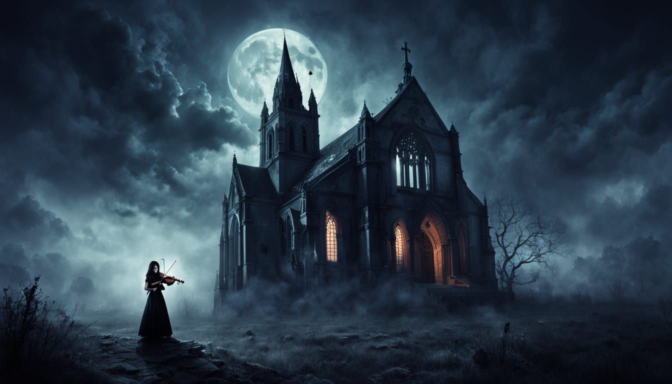 Gothic Reaper in Moonlit Night Scene
