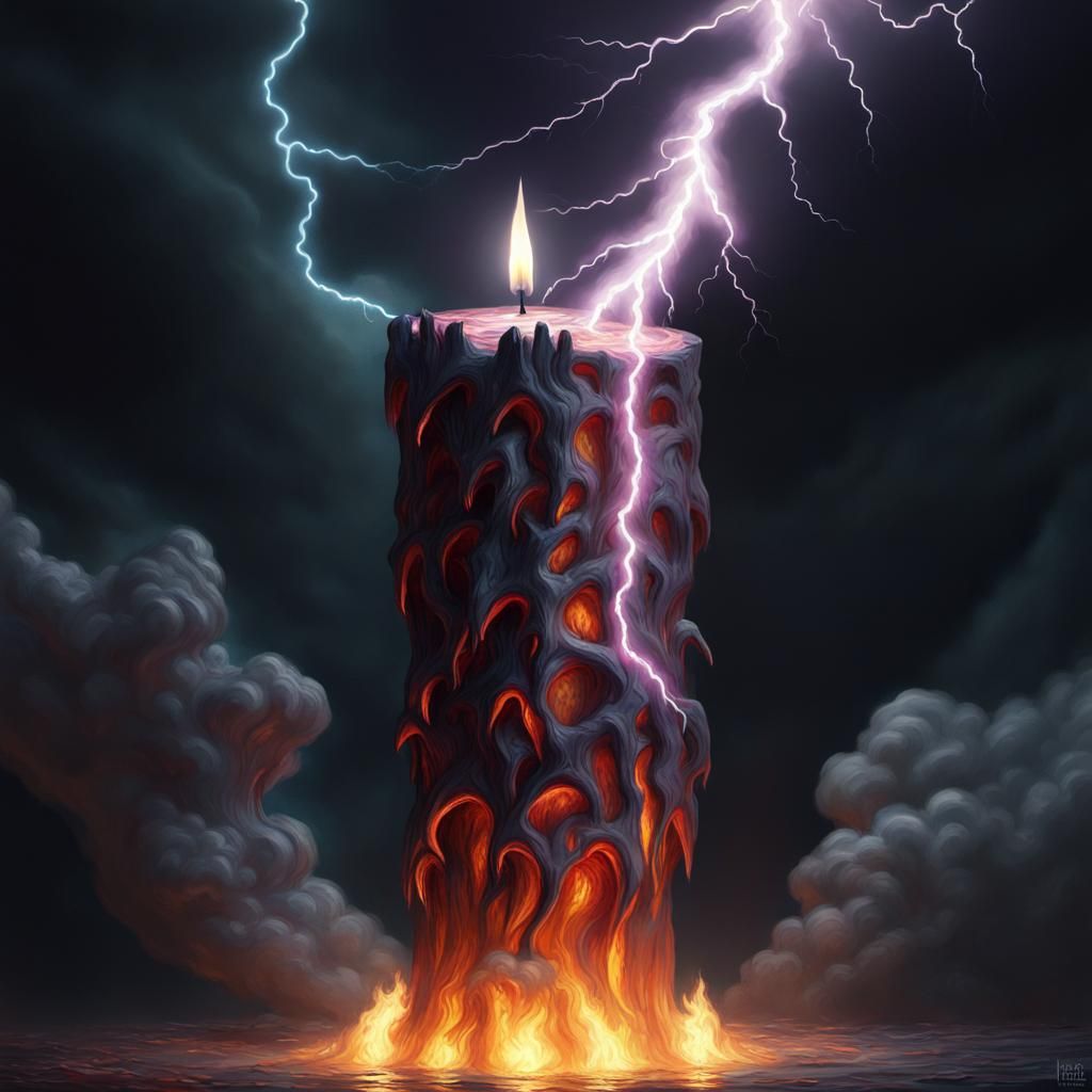Grotesque Space Candle Lit by Lightning: Impasto Painting