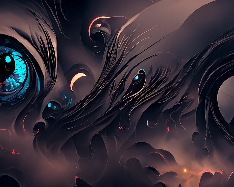 Eerie Eyes in Darkness: Matte Black Paper Art