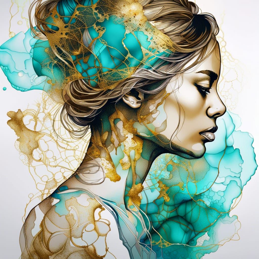 Woman's Profile in Alcohol Ink Abstract