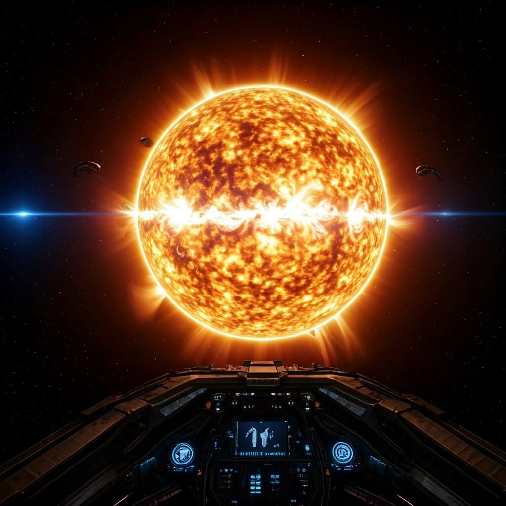 Solar Explosion from Spaceship Cockpit in Photorealistic Sty...