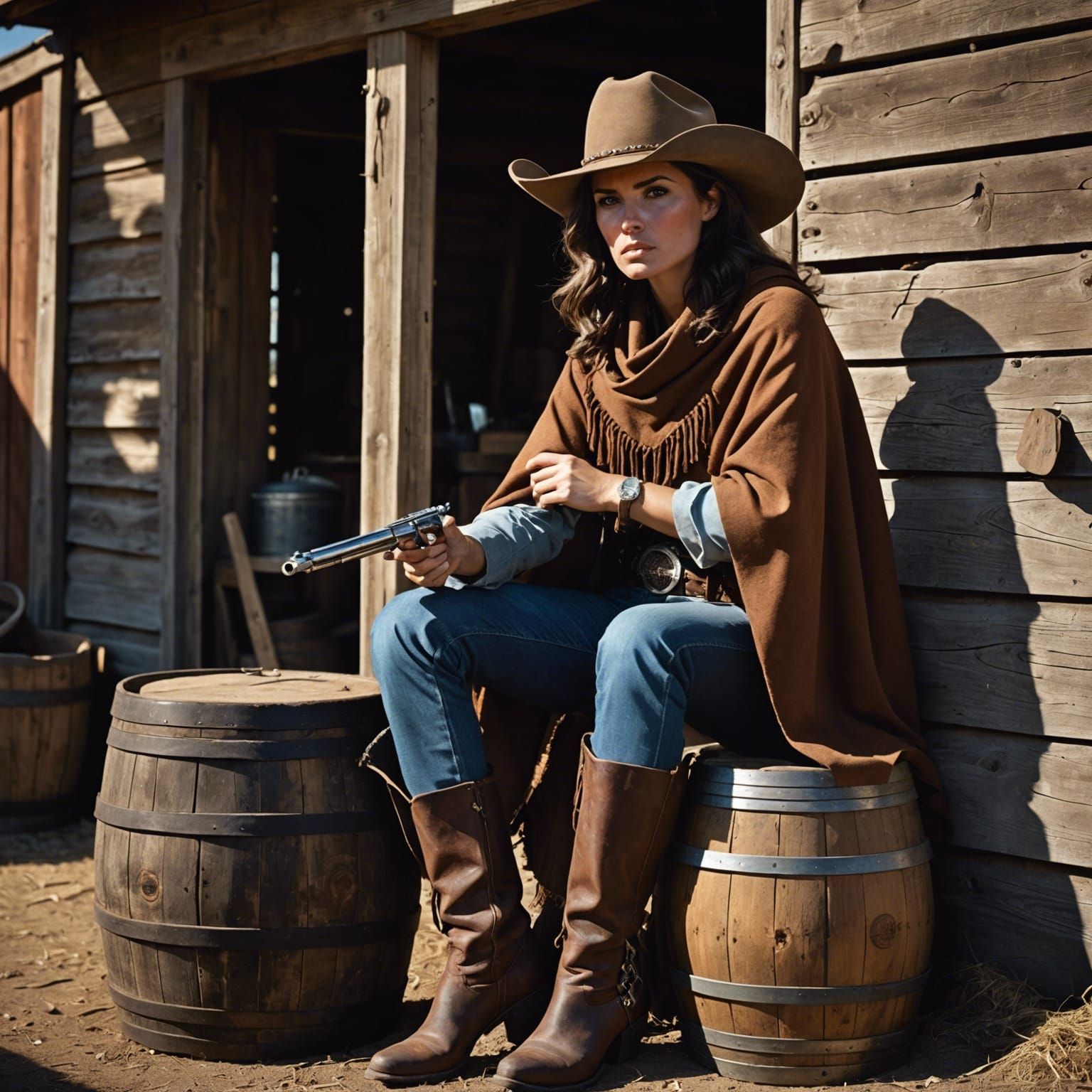 Cowgirl in Shadows: A Western Oil Painting