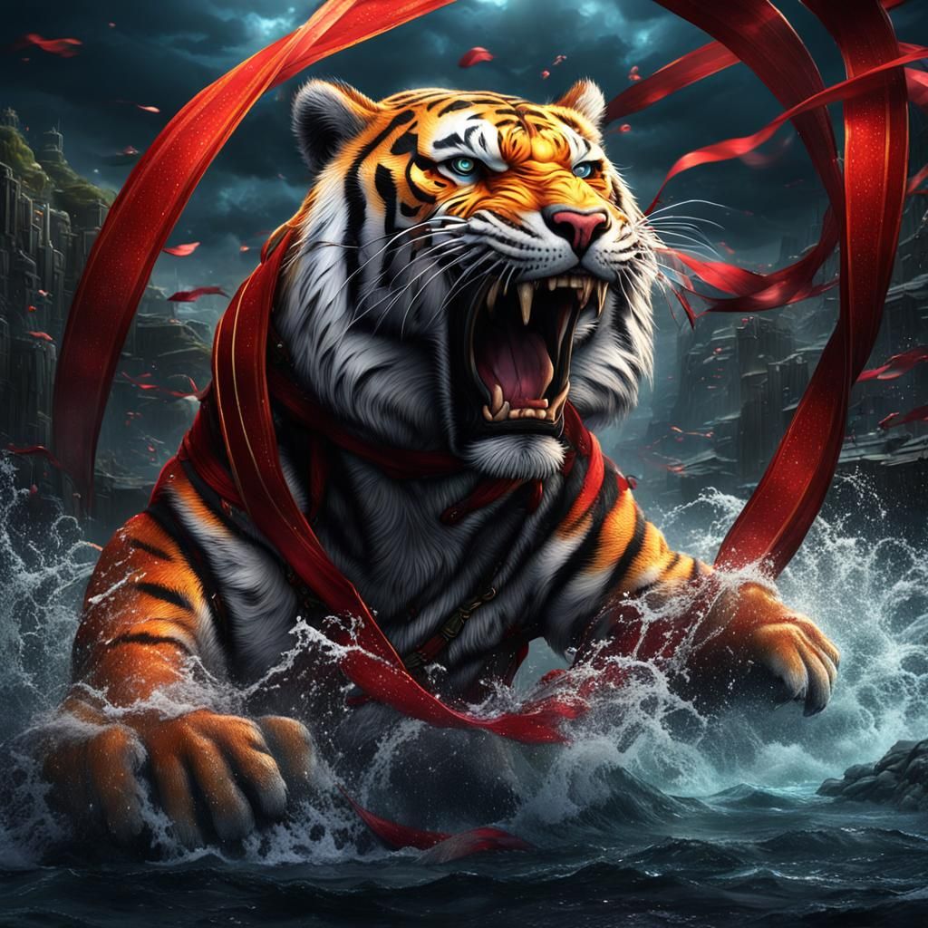 Surreal Crimson Ribbon: Detailed Matte Painting