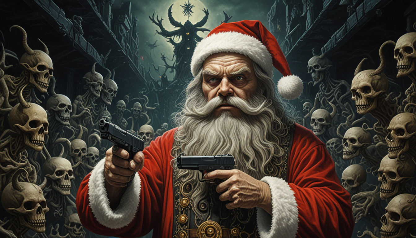 Evil Santa Claus in Surreal Gotham Landscape