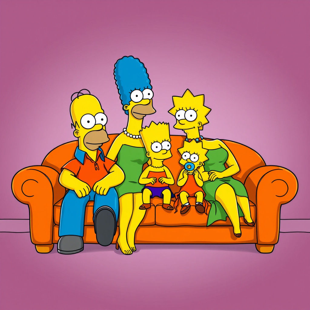 The Simpsons Family on the Couch, 2D Animation Style