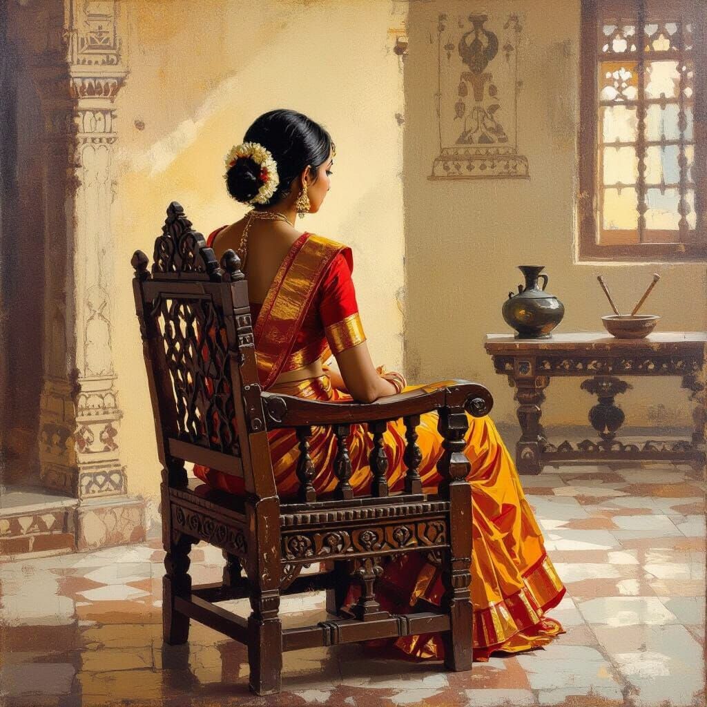 Woman in Mekhla Sador: An Indian Classical Painting