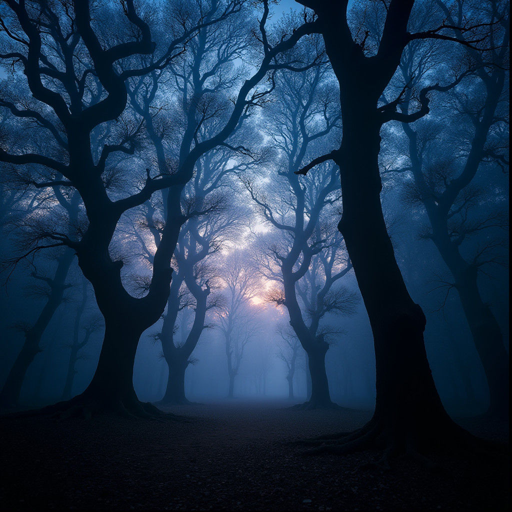 Mystical Forest with Glowing Trees at Twilight