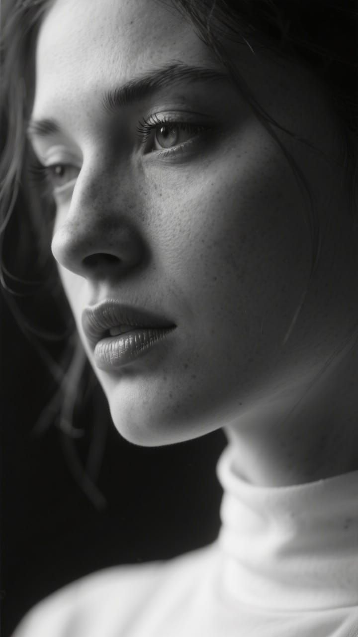 Monochrome Portrait of a Woman in Hyperrealism