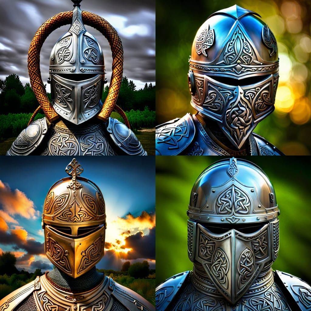 Intricate Celtic Knight Helm and Sword